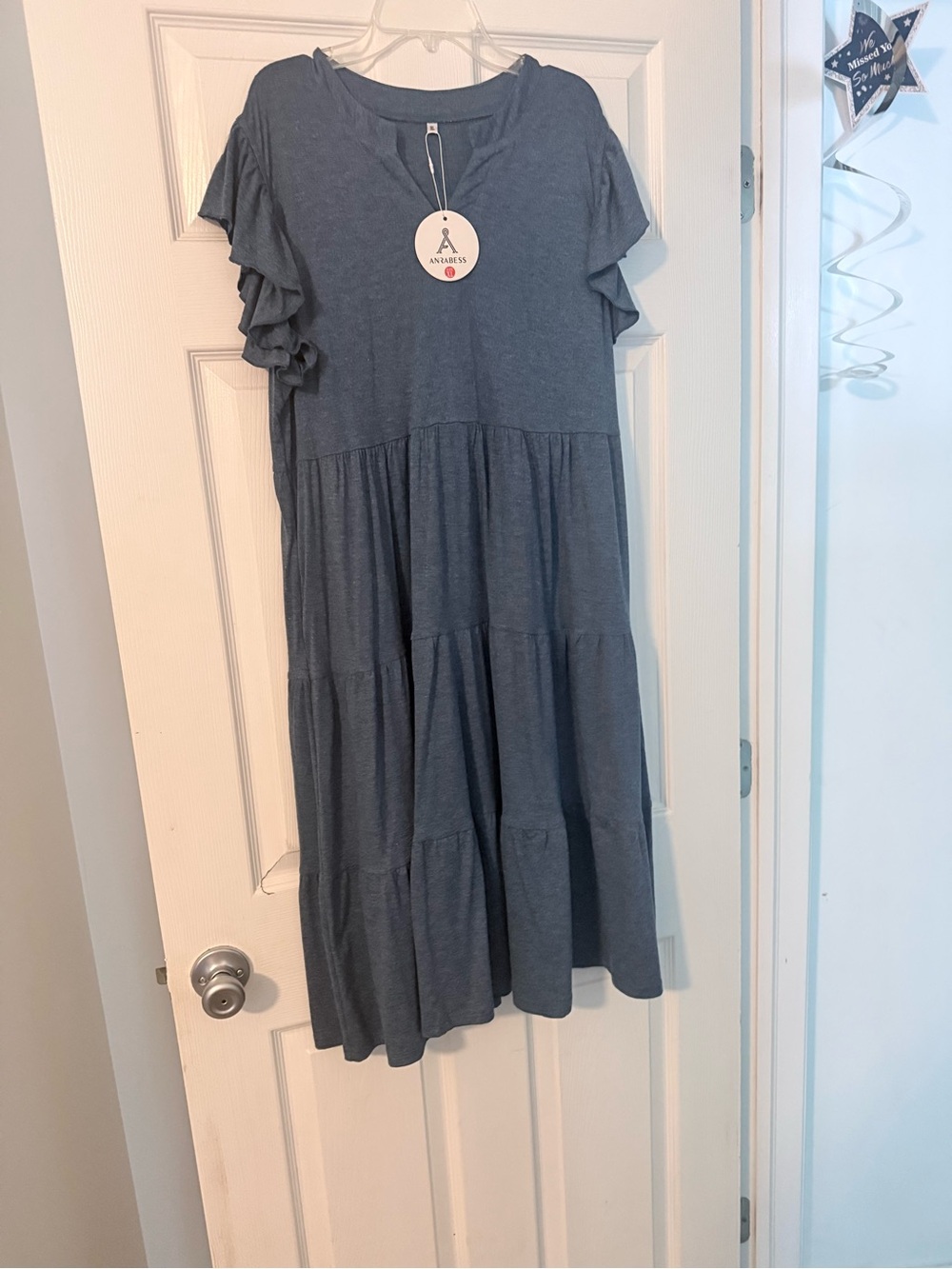 Anamae Blue Tiered Midi Dress with Flutter Sleeves